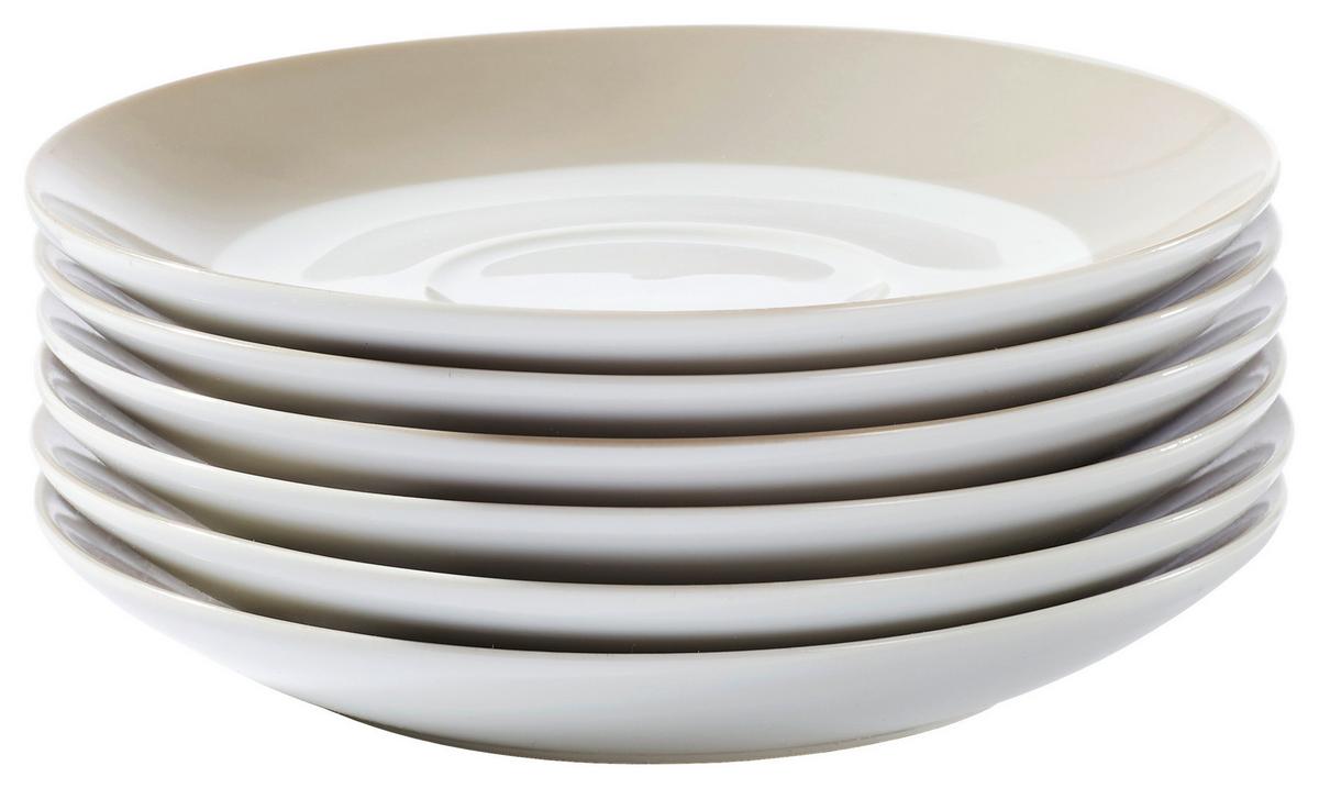 Untertassenset Weiß Taupe 6-teilig D: 14,5 cm - Taupe/Weiß, Basics, Keramik (14,5cm) - Van Well