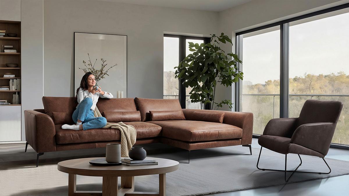 Ecksofa Berlin Braun S: 313 Cm - Schwarz/Braun, Design, Leder (313/172cm) - Livetastic