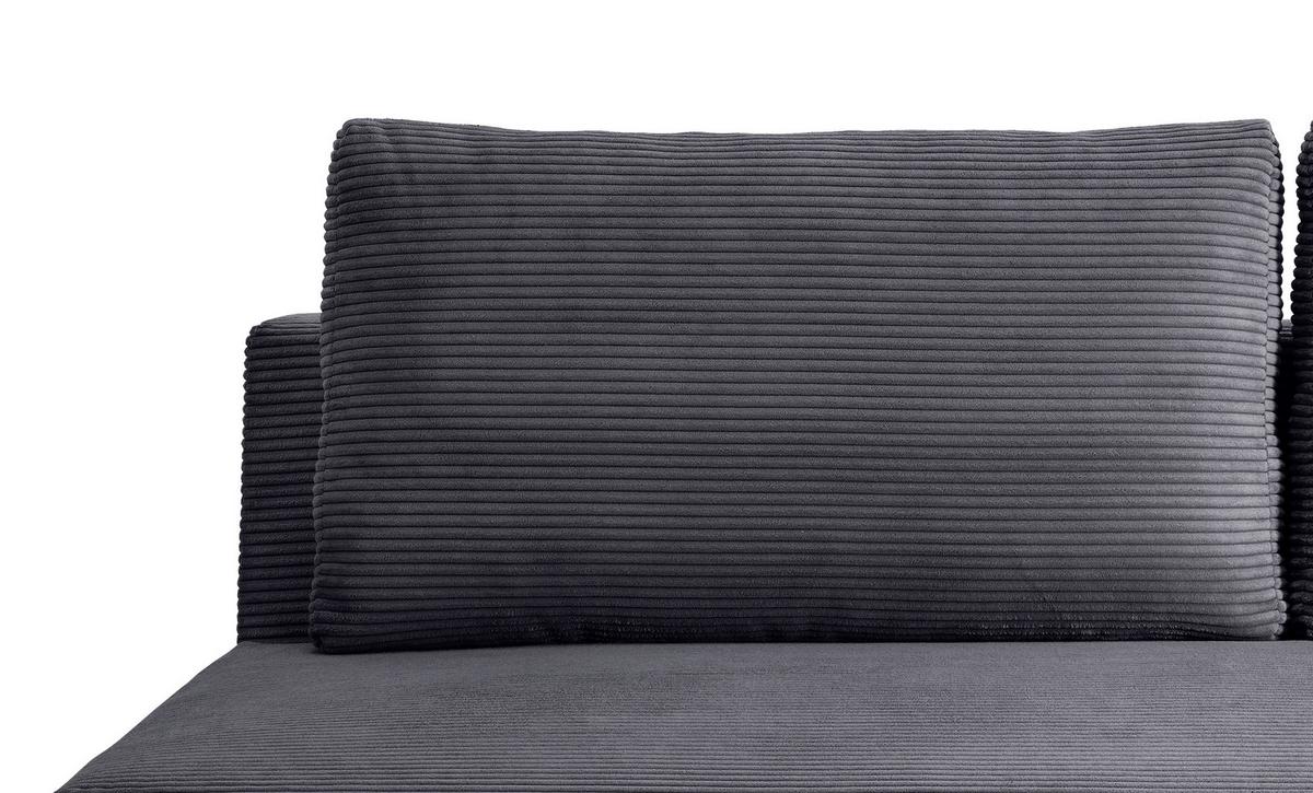 Schlafsofa Petri Grau Cord, Rücken Echt B: 198 cm - Schwarz/Grau, MODERN, Textil (198/90/100cm) - Livetastic