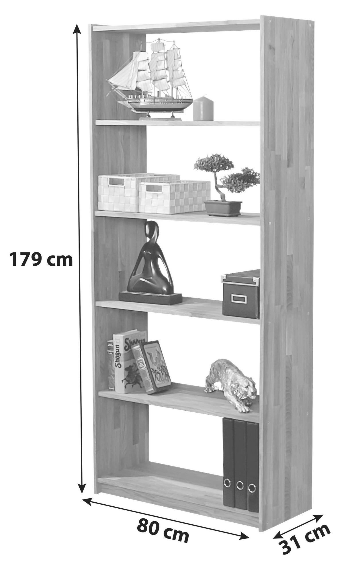 Regál z masívu Simon - buk v: 179cm - farba buka, Basics, drevo (80/179/31cm) - MID.YOU