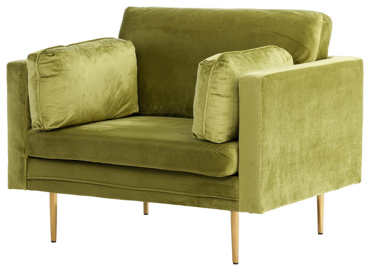 Sessel Boom - Goldfarben/Grün, Design, Textil/Metall (110/84/86cm) - Livetastic