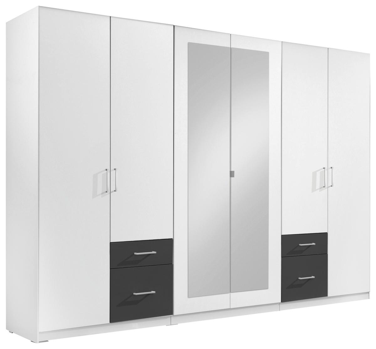 Drehtürenschrank Mit Spiegel + Laden 270cm Fly, Weiß/Graphit - Graphitfarben/Weiß, Design, Glas/Holzwerkstoff (270/210/58cm) - MID.YOU