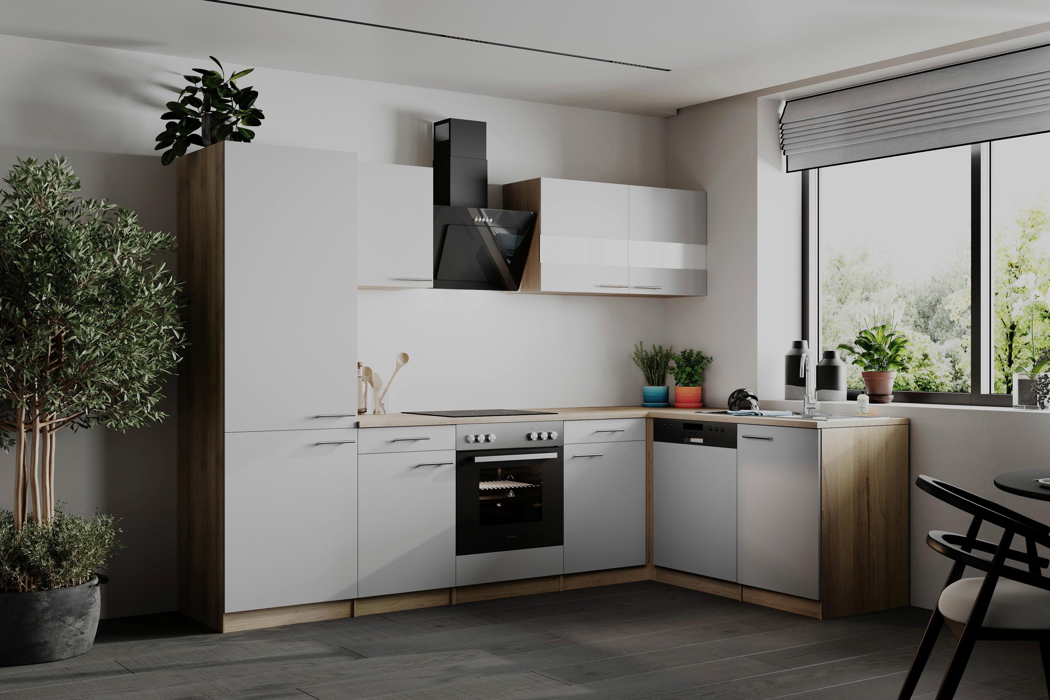 Eckküche Merle Weiß/Eichefarben B: 280cm - Eichefarben/Weiß, Basics, Holzwerkstoff (280/172cm) - Respekta