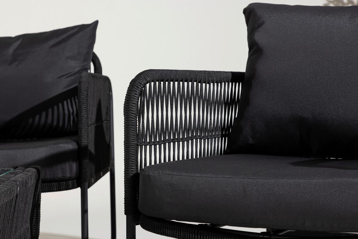 Loungegarnitur Utah - Schwarz, KONVENTIONELL, Textil/Metall - Gardenson