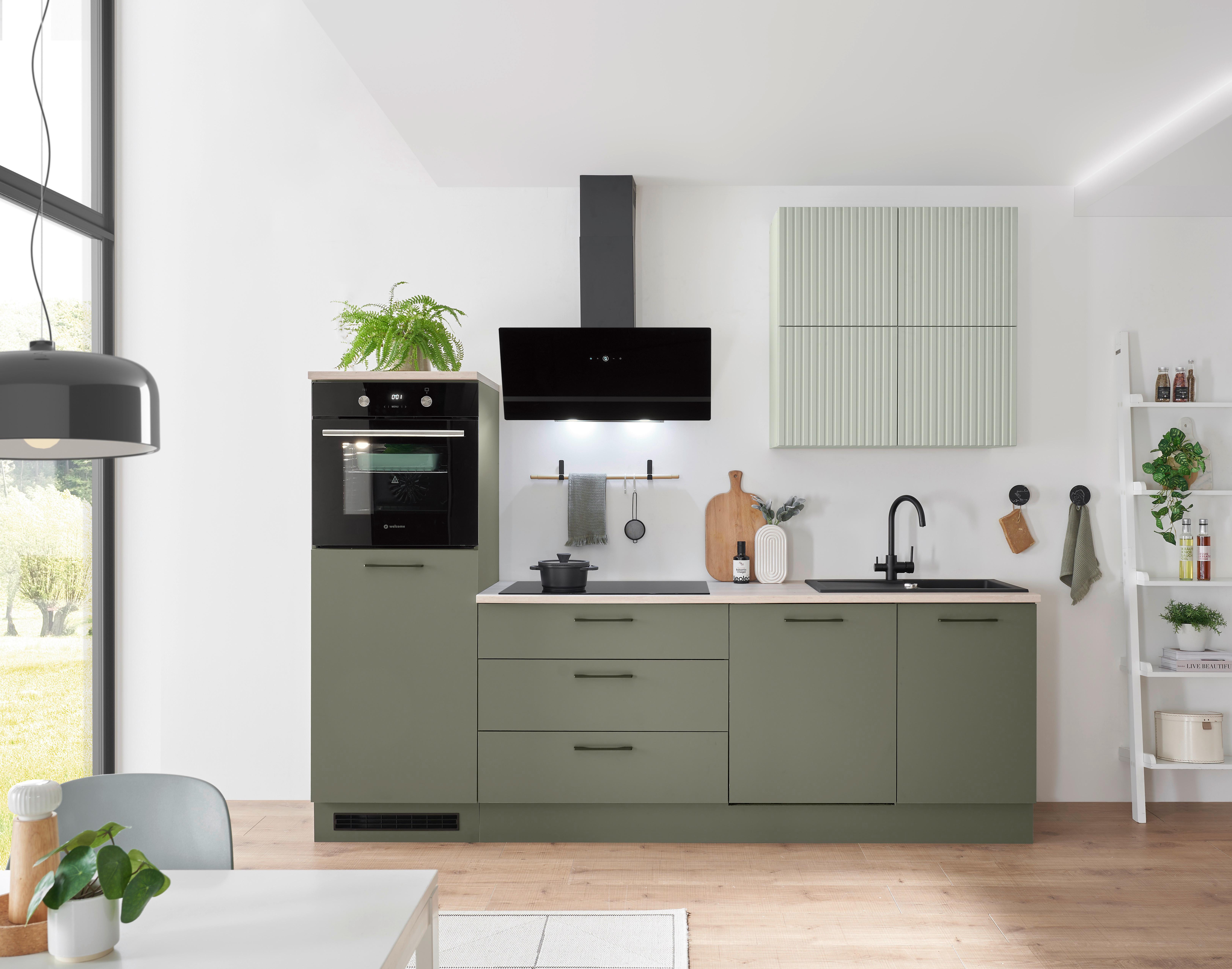 Kuchyňský blok bez spotřebičů MINT - černá/zelená, Design, kov/kompozitní dřevo (260cm) - MID.YOU