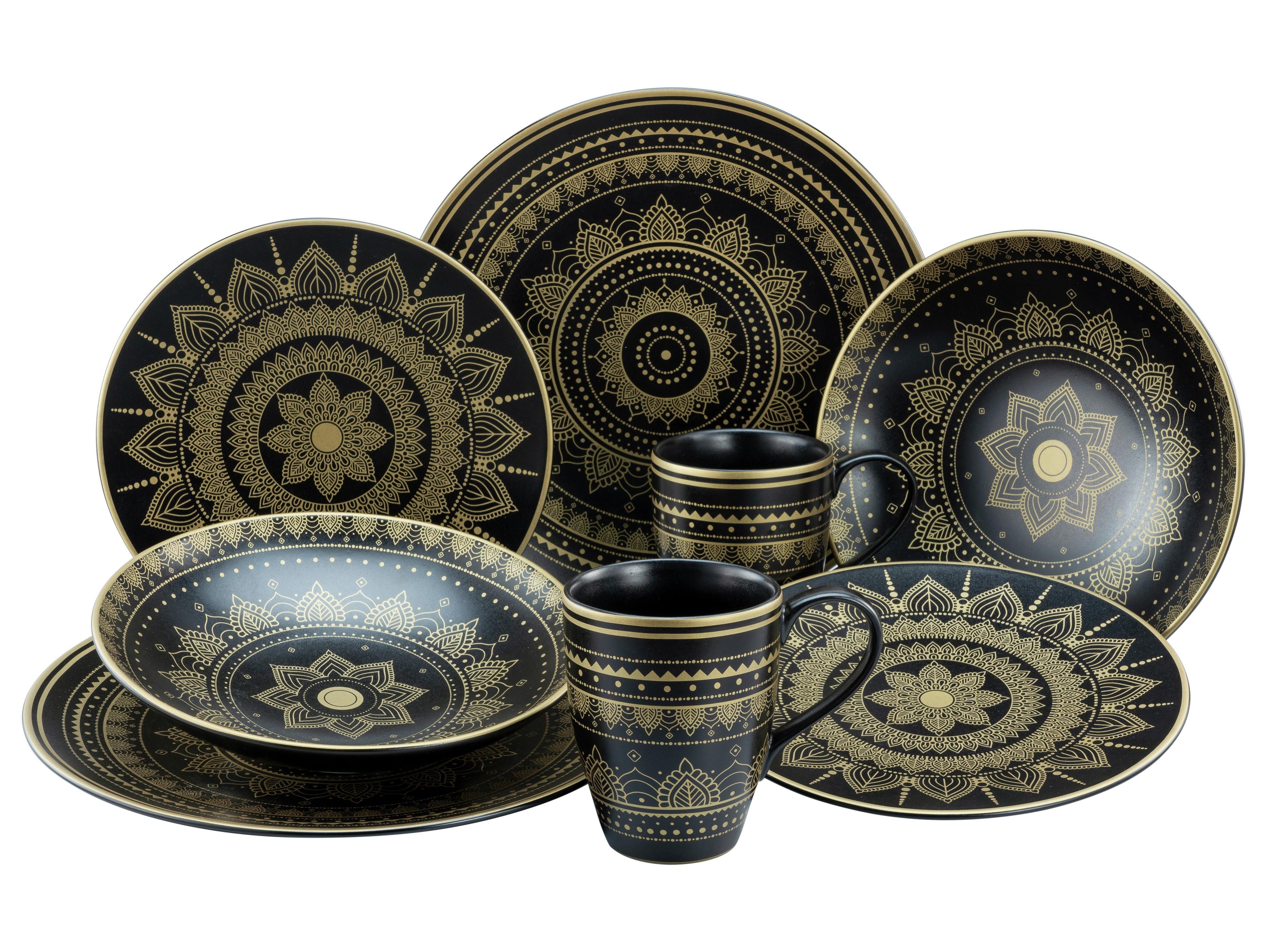 Kombinovaný Servis Mandala Gold, 8-Dielny - čierna/zlatá, keramika (29,5/29,5/25,5cm) - Premium Living