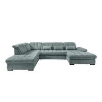 Wohnlandschaft mit Bettkasten Rigatti Blau B: 387 cm - Blau/Schwarz, MODERN, Textil (252/387/184cm) - Livetastic