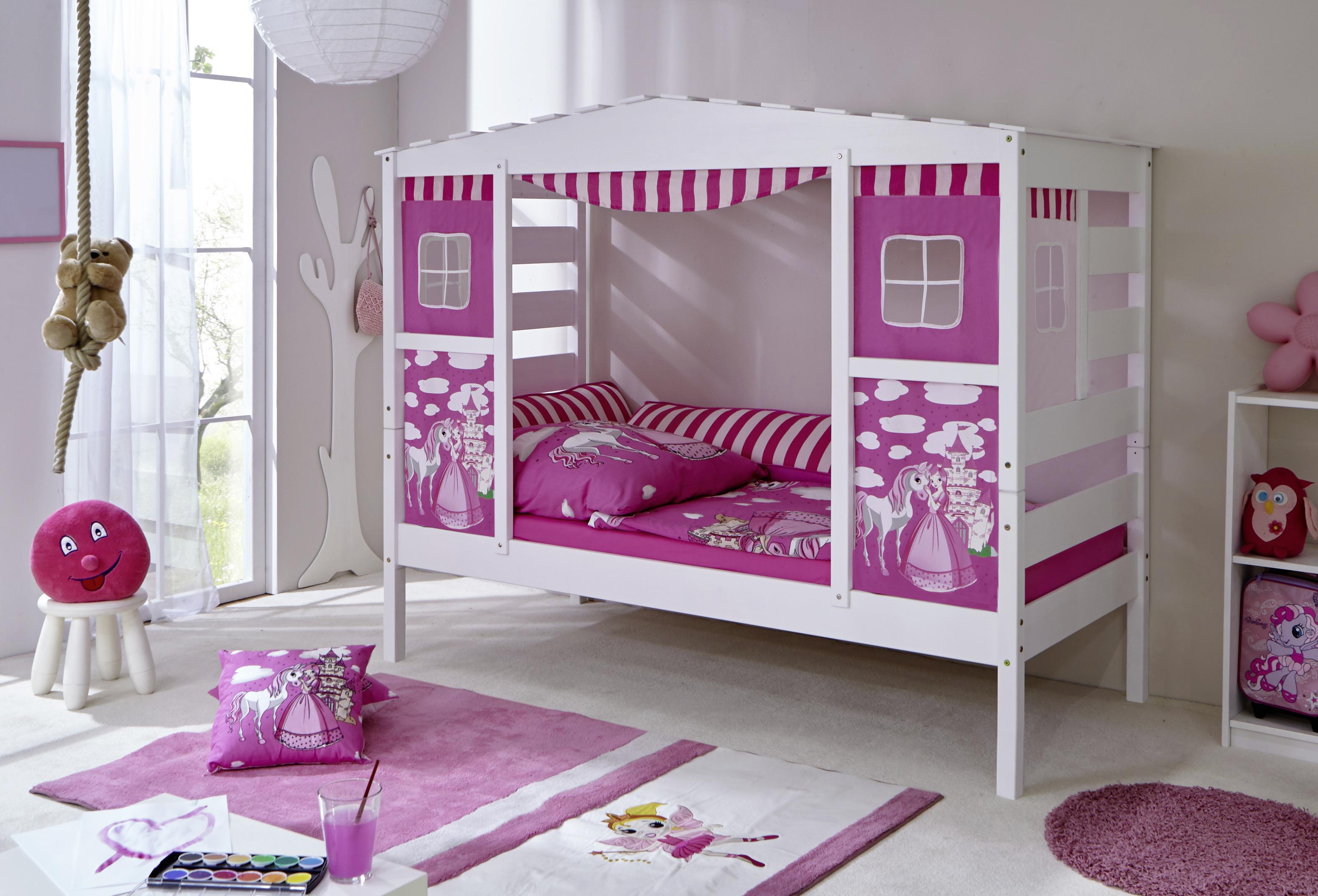 Posteľ v tvare domčeka LIO záves ružový - pink, Modern, drevo (90/200cm) - MID.YOU