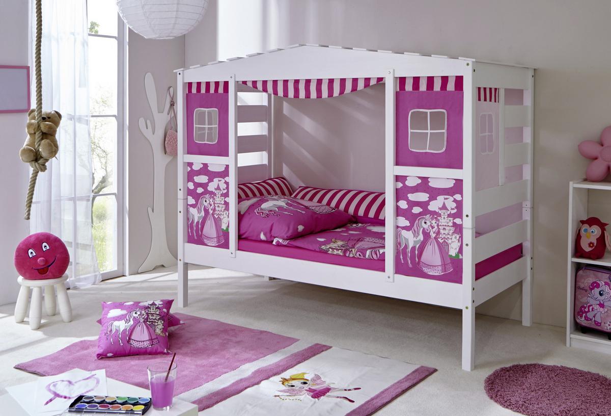 Posteľ v tvare domčeka LIO záves ružový - pink, Modern, drevo (90/200cm) - MID.YOU