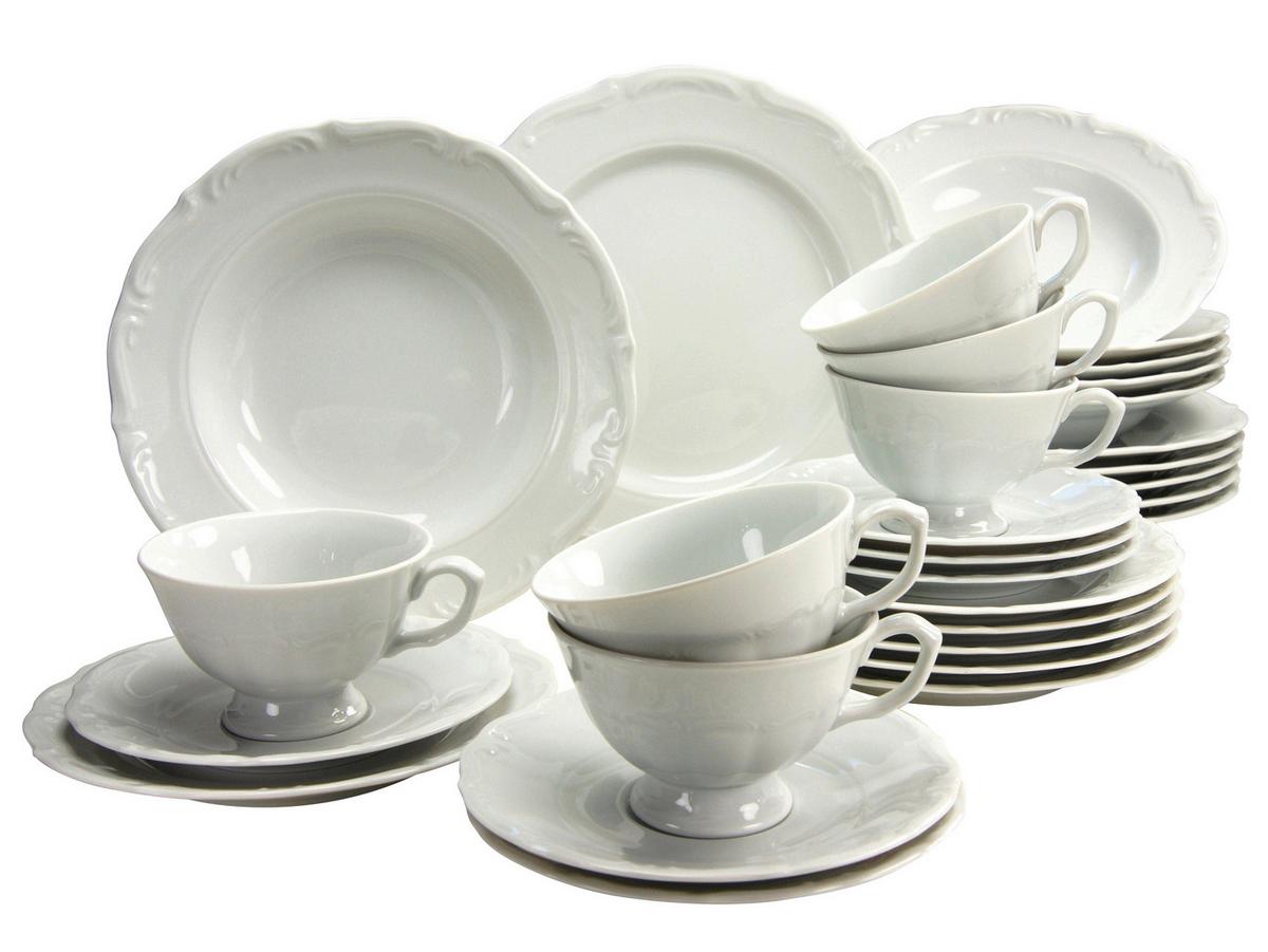 Kombiservice Porzellan 6 Personen Geschirr Set - Weiß, Basics, Keramik - Creatable