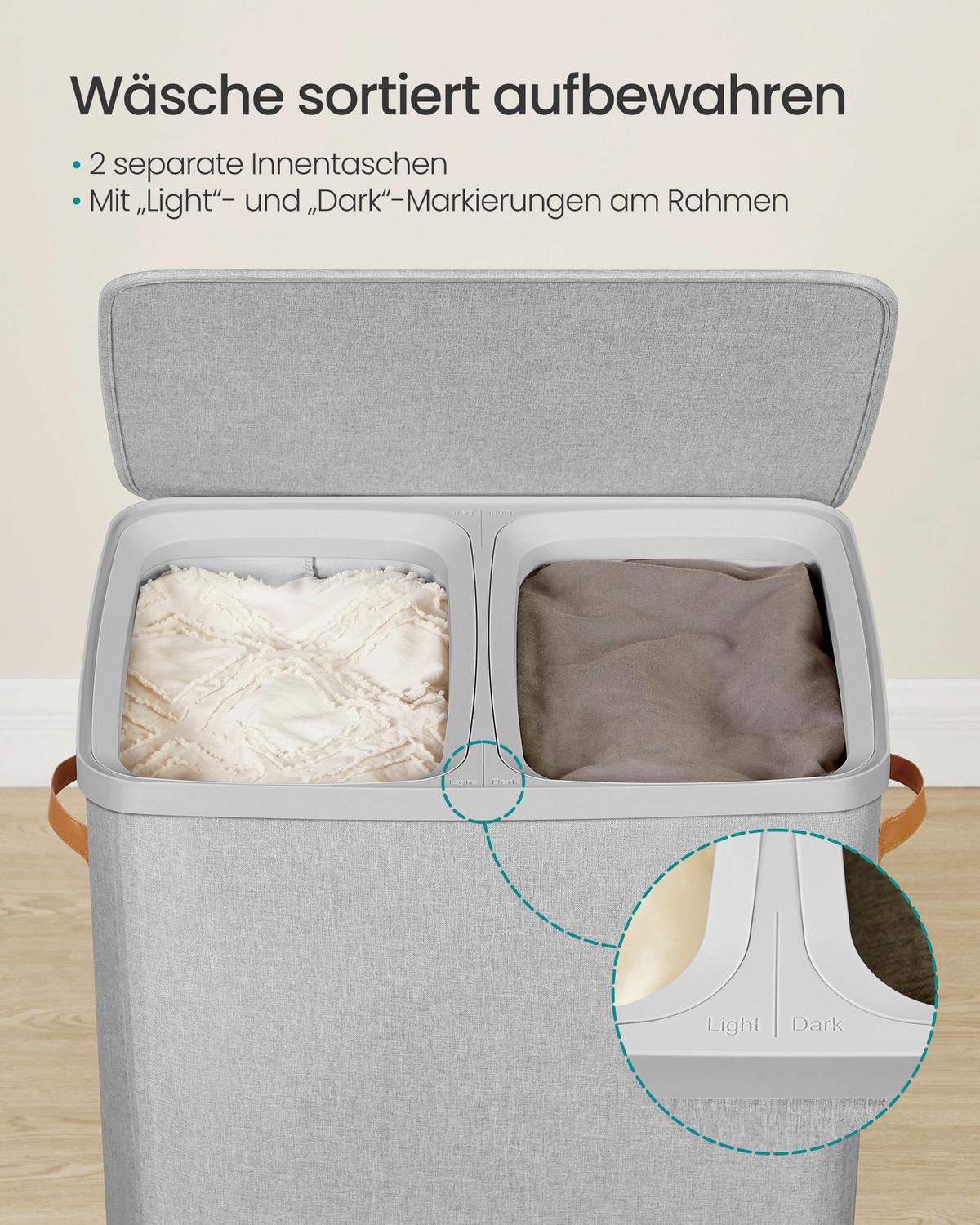 Kôš na bielizeň, sivá - sivá, Trend, textil/plast (56/75/40cm) - Boxxx