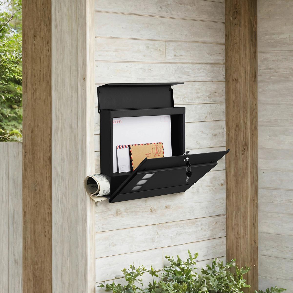 Briefkasten Schwarz B: 37 Cm - Schwarz, Basics, Metall (37/37/10,5cm)