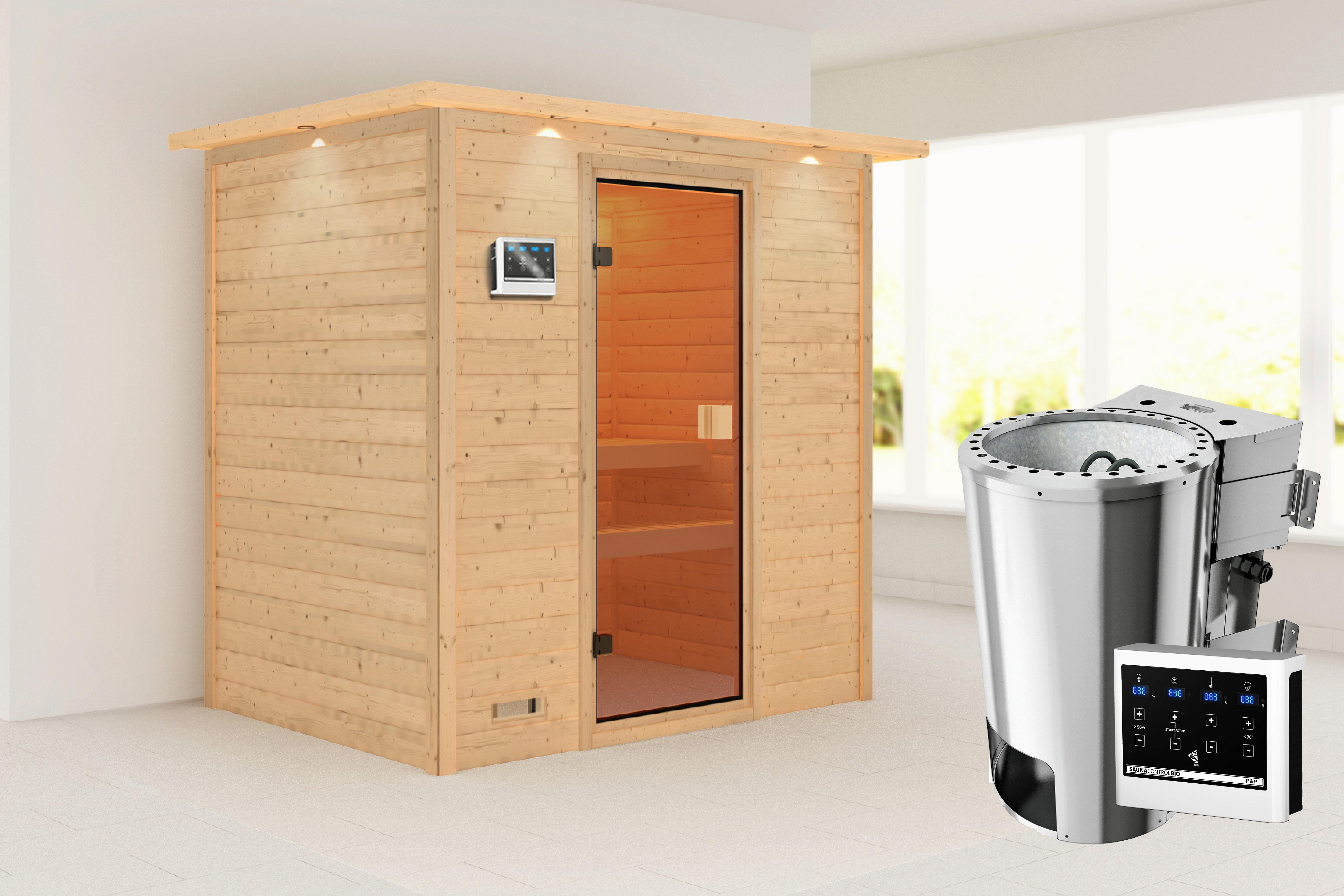 Sauna Helena Front 196/191/145 Cm - Fichtefarben, Basics, Holz (196/191/145cm)