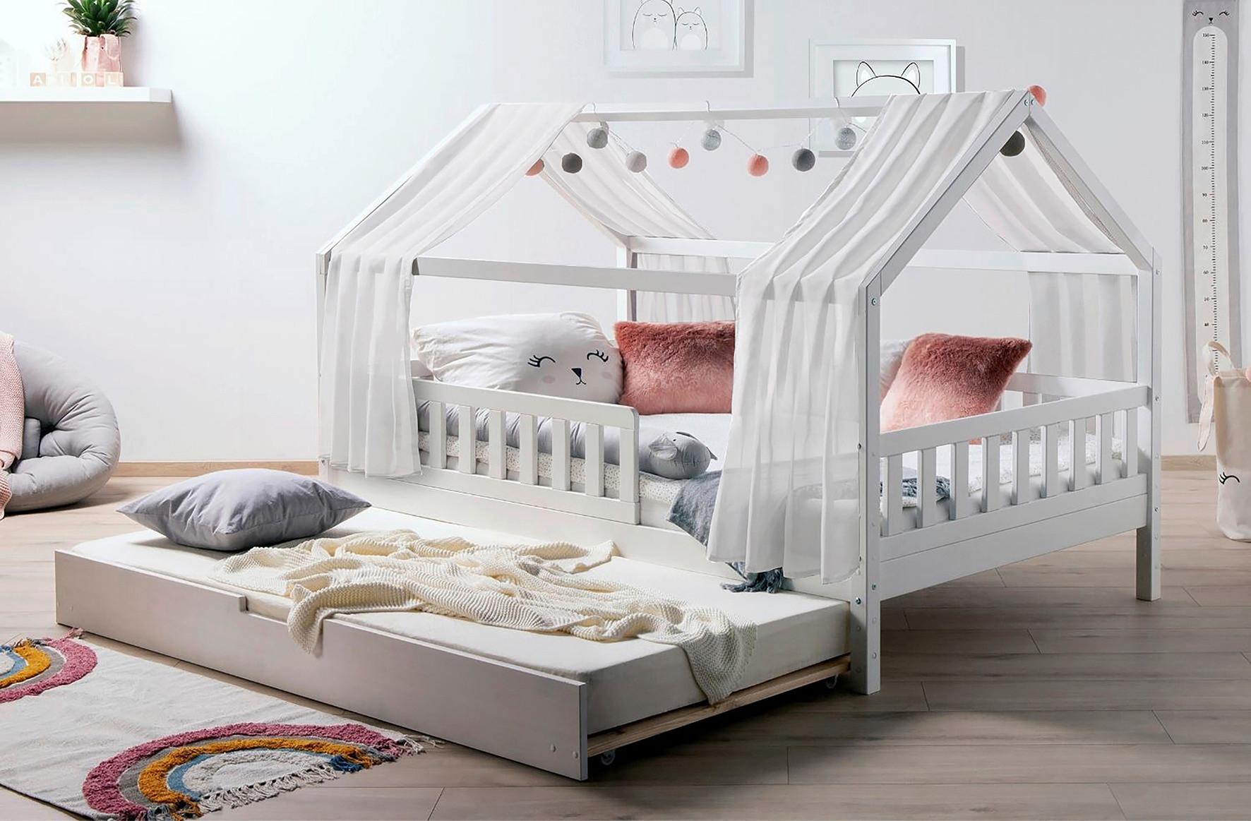 Hausbett Kim Weiß 100x200cm - Weiß/Naturfarben, MODERN, Holz/Textil (100/200cm) - Livetastic