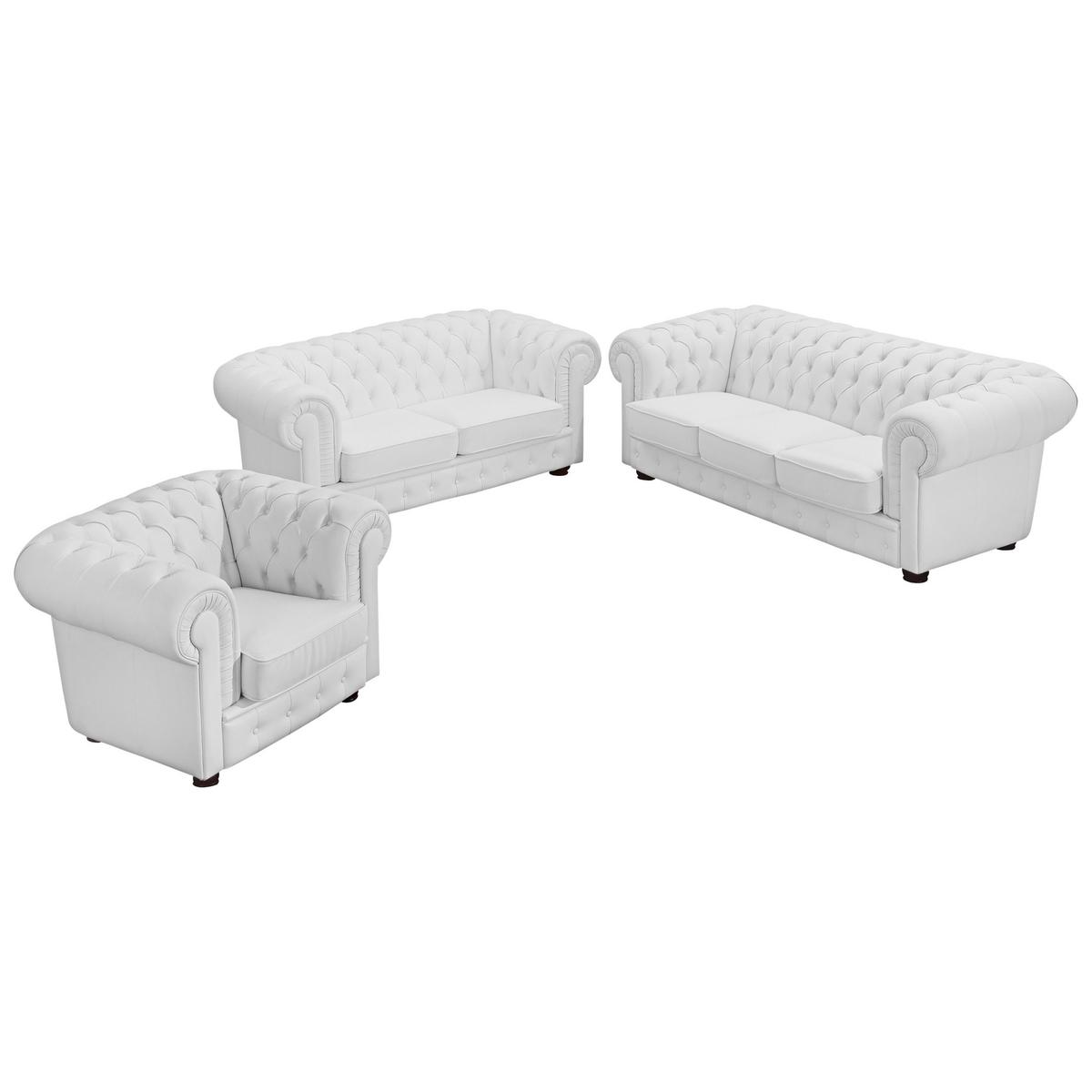 Chesterfield-Sofa Bridgeport Weiß 3-Sitzer, Echtleder - Nussbaumfarben/Weiß, Design, Leder (200/76/98cm) - Max Winzer