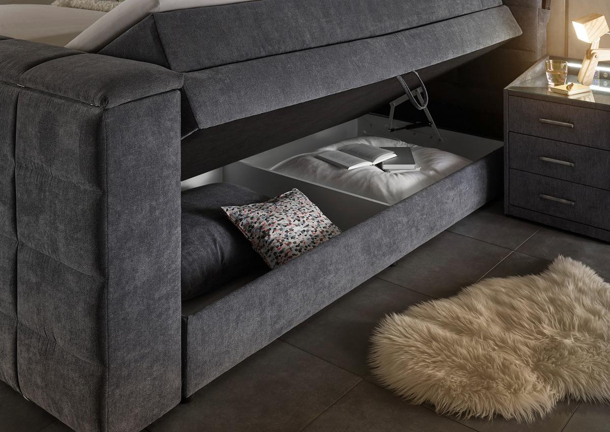 Boxspringbett mit Bettkasten 180x200 Denver - Anthrazit, KONVENTIONELL, Textil (180/200cm) - Carryhome