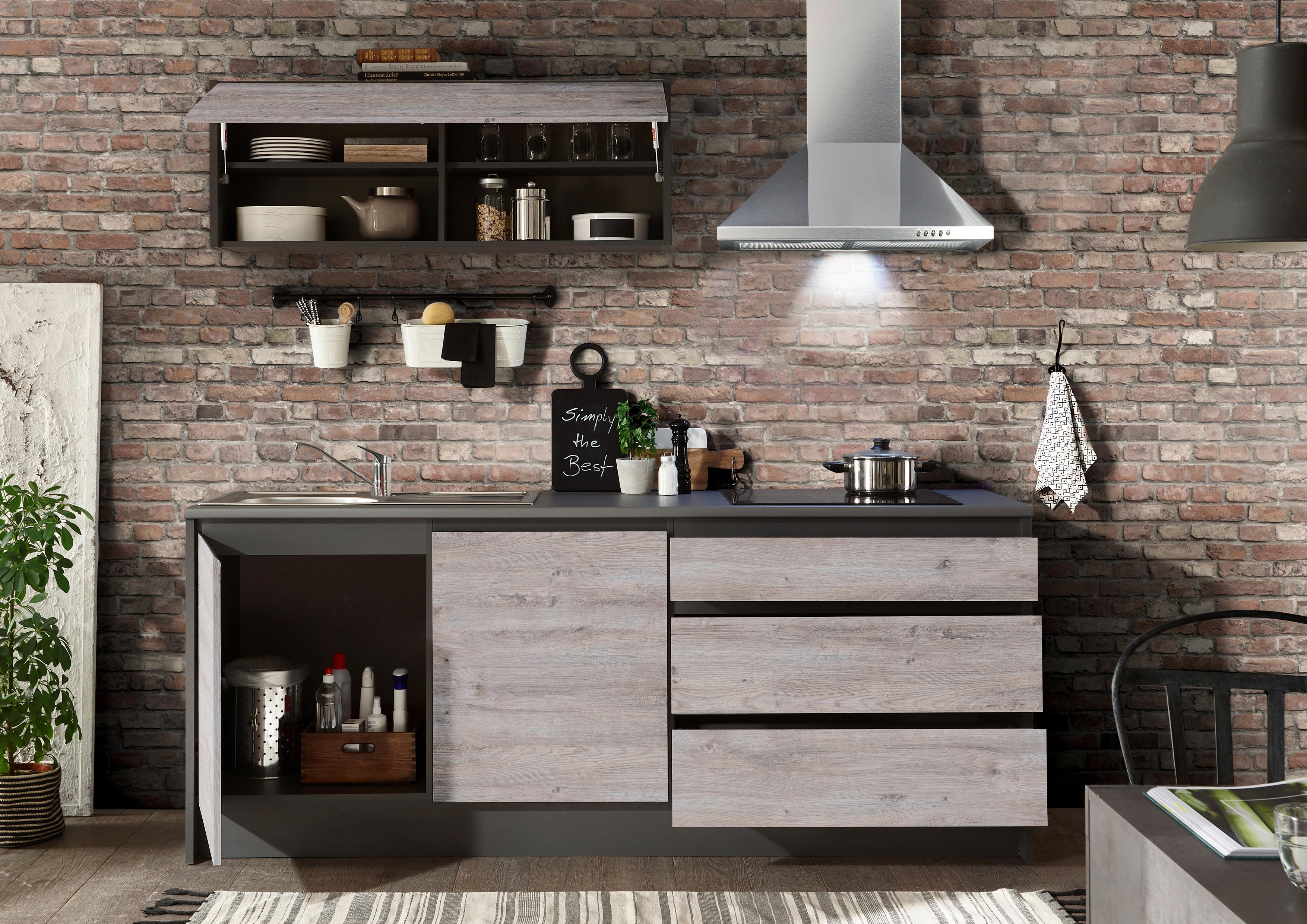 Küchenblock Less mit Geräte 150 + 210 cm Eiche Dekor - Eichefarben/Anthrazit, Design, Holzwerkstoff (150cm) - MID.YOU