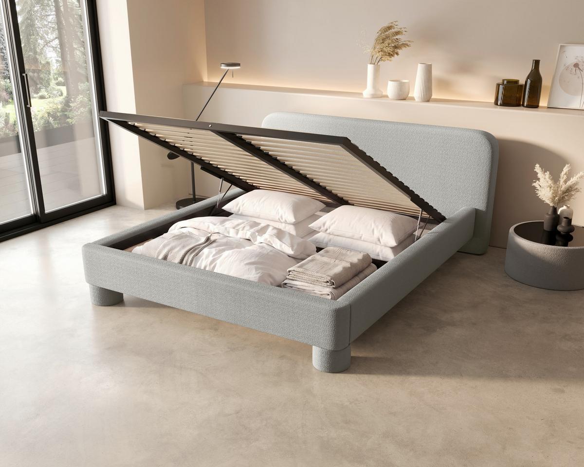 Polster Bett Bill 120 Creme LF: 120x200 cm - Schwarz/Grau, MODERN, Textil/Metall (140/200cm) - MID.YOU
