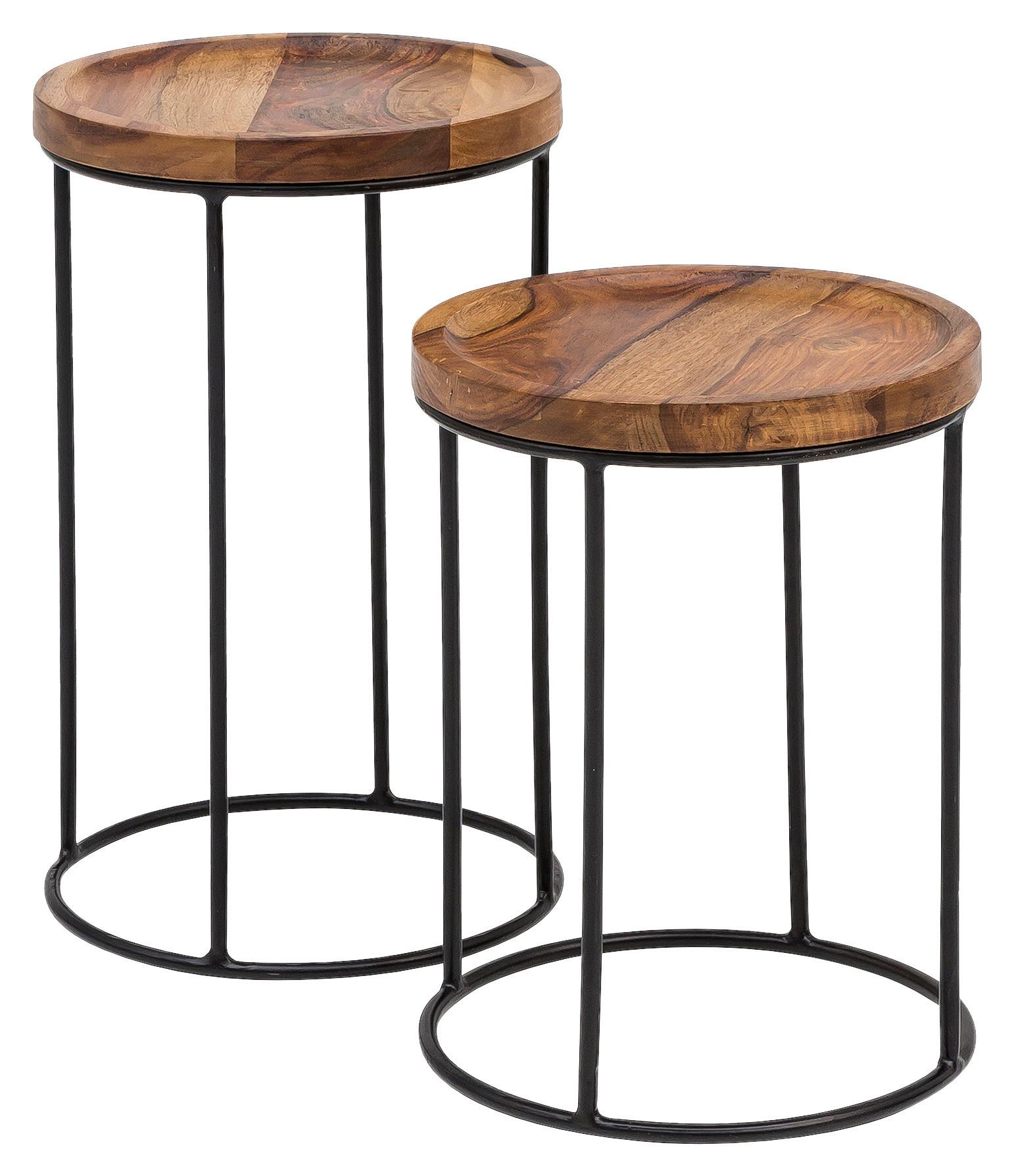 Beistelltisch Mit Holzplatte Rund 2-Er Set Sheesham/schwarz - Sheeshamfarben/Schwarz, Design, Holz/Metall (30,5/30,5/54cm) - MID.YOU