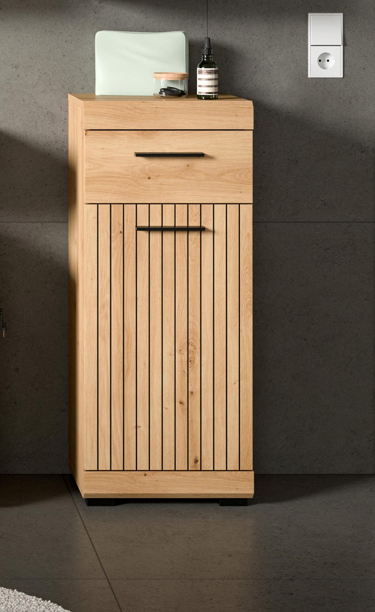 Midischrank Scout Eiche Artisan Dekor B: 37cm - Schwarz/Eiche Artisan, Trend, Holzwerkstoff (37/88/31cm) - MID.YOU