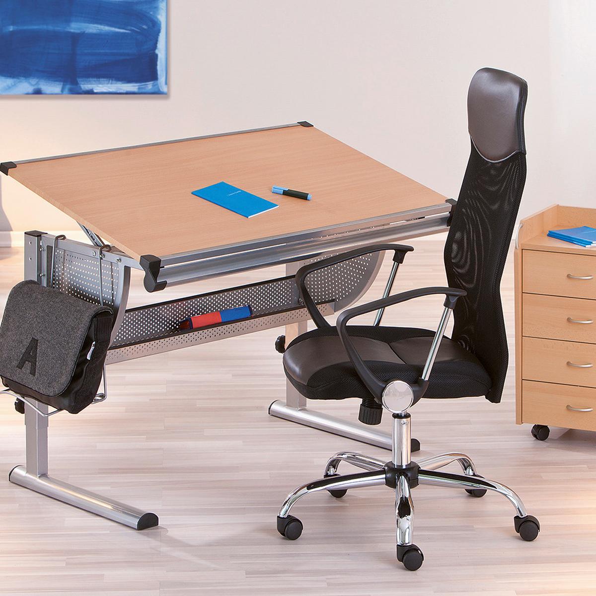 Jugenddrehstuhl Torino B: 61 cm Schwarz - Chromfarben/Schwarz, KONVENTIONELL, Leder/Kunststoff (64/112/59cm) - MID.YOU