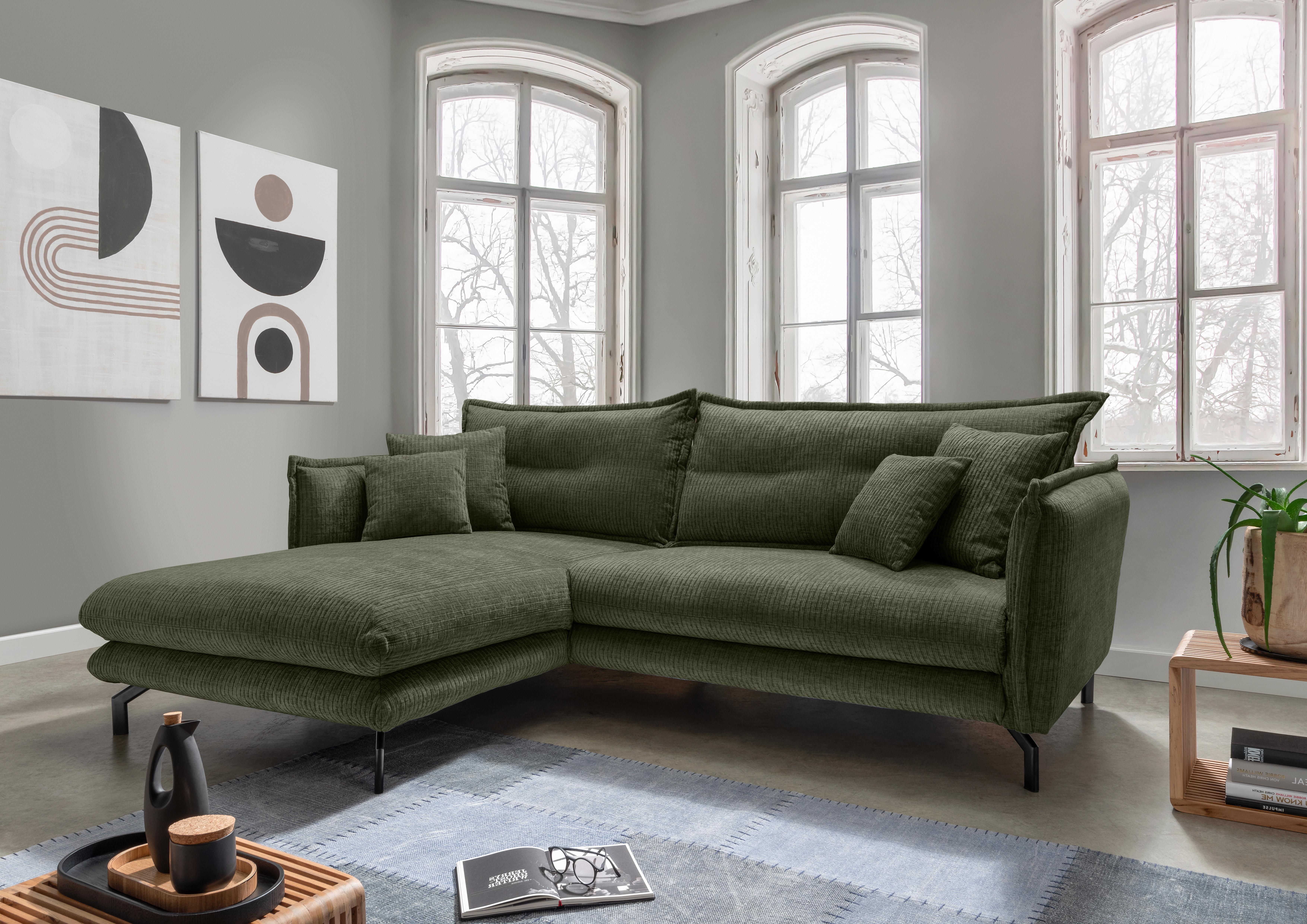 Ecksofa Lava - Schwarz/Olivgrün, Design, Textil (180/255cm) - Livetastic