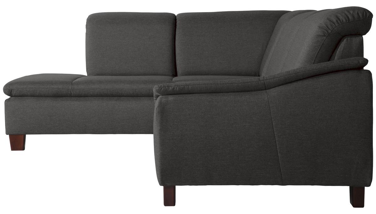 Ecksofa Aaron Anthrazit Flachgewebe - Anthrazit/Nussbaumfarben, Design, Textil (247/82/187cm) - Max Winzer