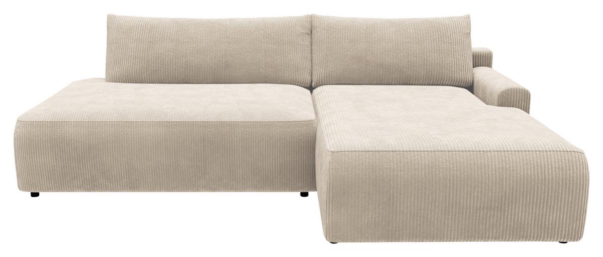 Eckschlafsofa Prag, Creme S: 253x167 cm - Creme/Schwarz, MODERN, Textil (253/167cm) - Trendmanufaktur
