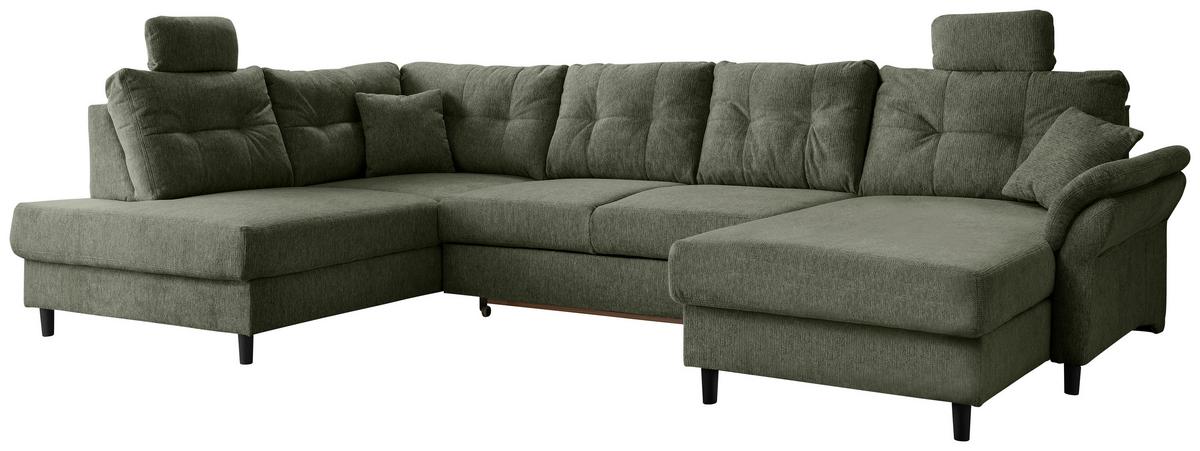 Wohnlandschaft Brizzini Dunkelgrün U: 206x338x176 cm - Dunkelgrün/Schwarz, MODERN, Textil (206/338/176cm) - Livetastic