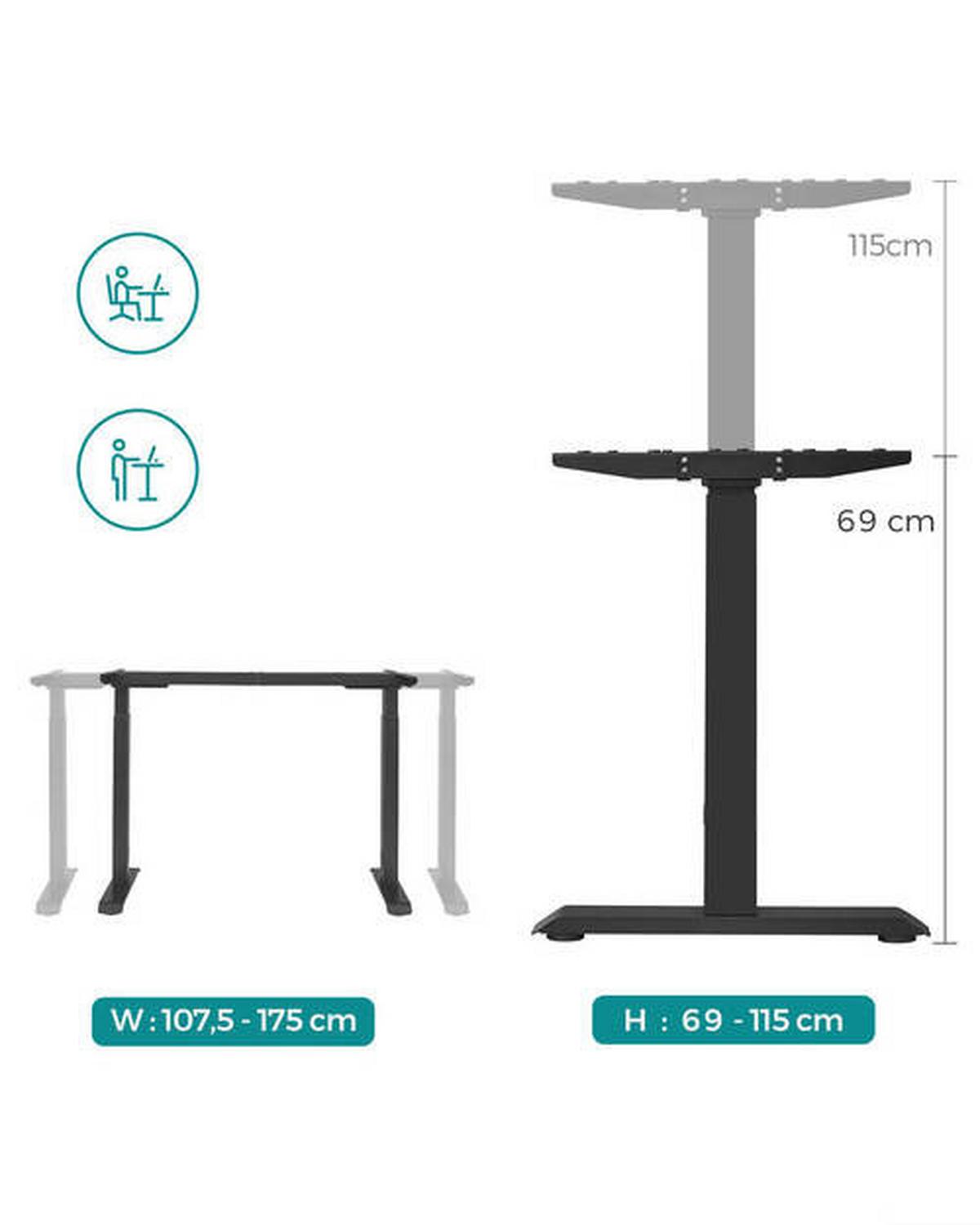 Schreibtischbeine Schwarz B:107,5-175 cm, H: 69-115 cm - Schwarz, Basics, Metall (107,5-175/69-115/60cm) - Boxxx