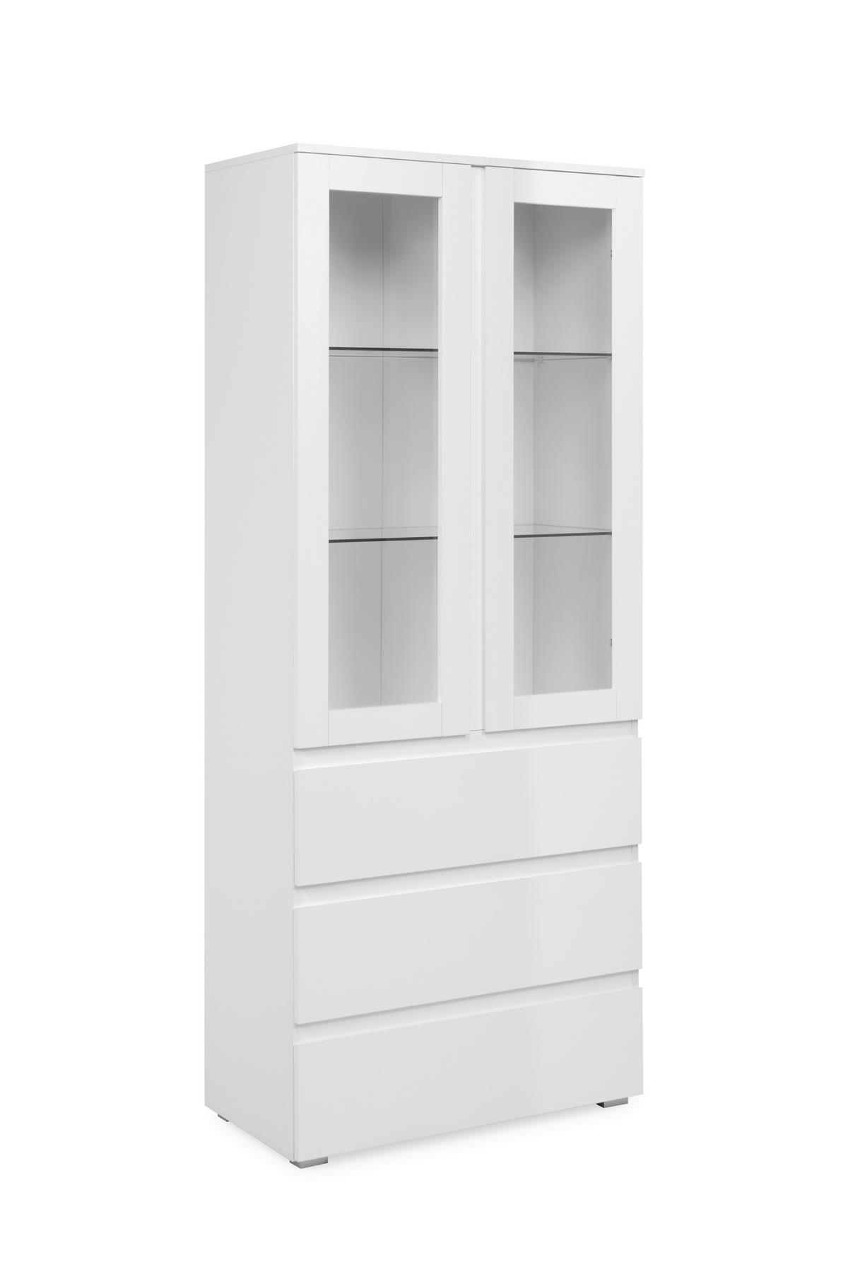 Vitrine Capetown Weiß HG B: 80 cm - Weiß Hochglanz/Silberfarben, Trend, Glas/Holzwerkstoff (80/191/40cm)
