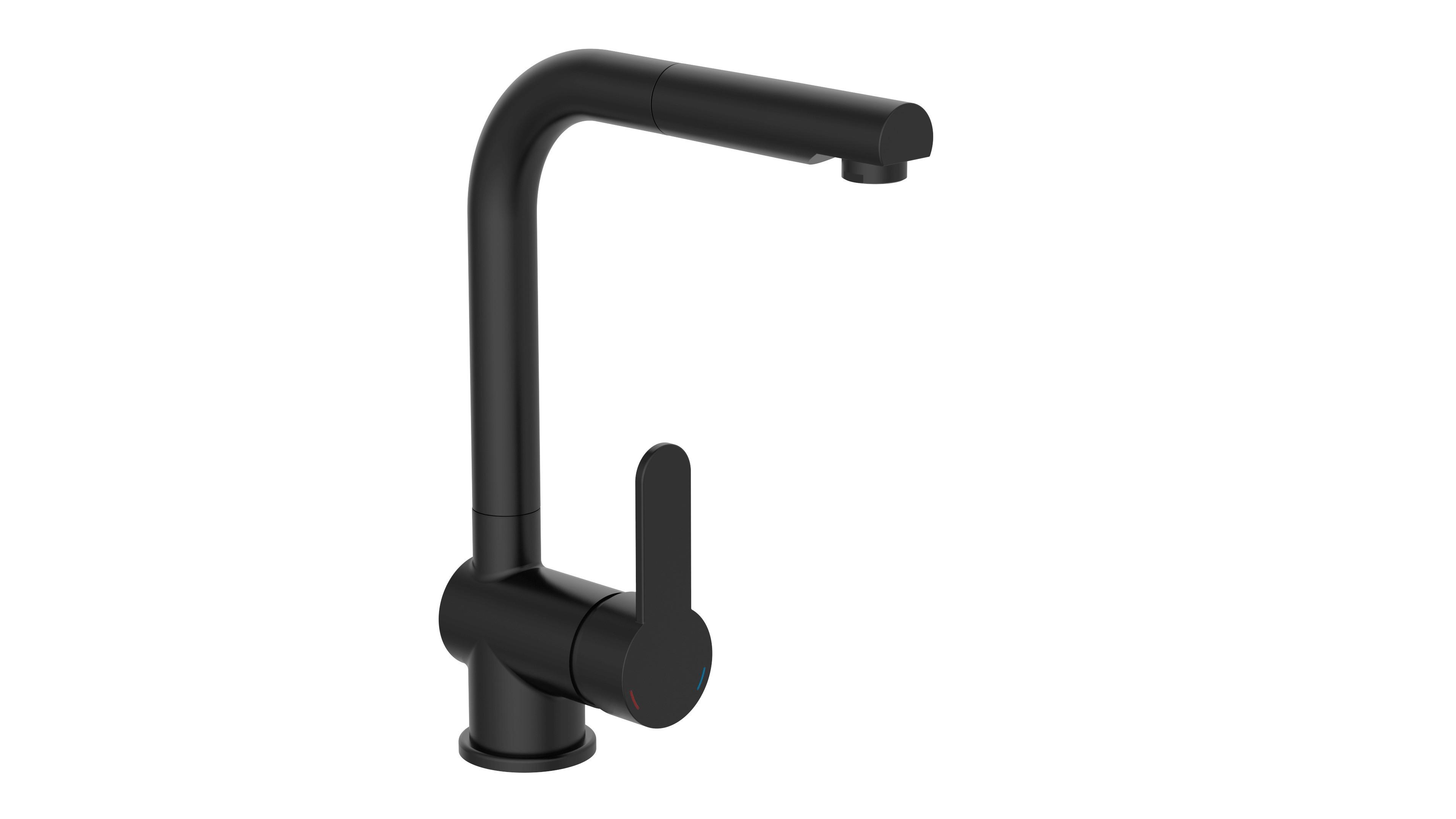 Küchenarmatur London Schwarz Ausziehbare Brause, Hochdruck - Schwarz, Basics, Metall (5,5/30,0/24,0cm)