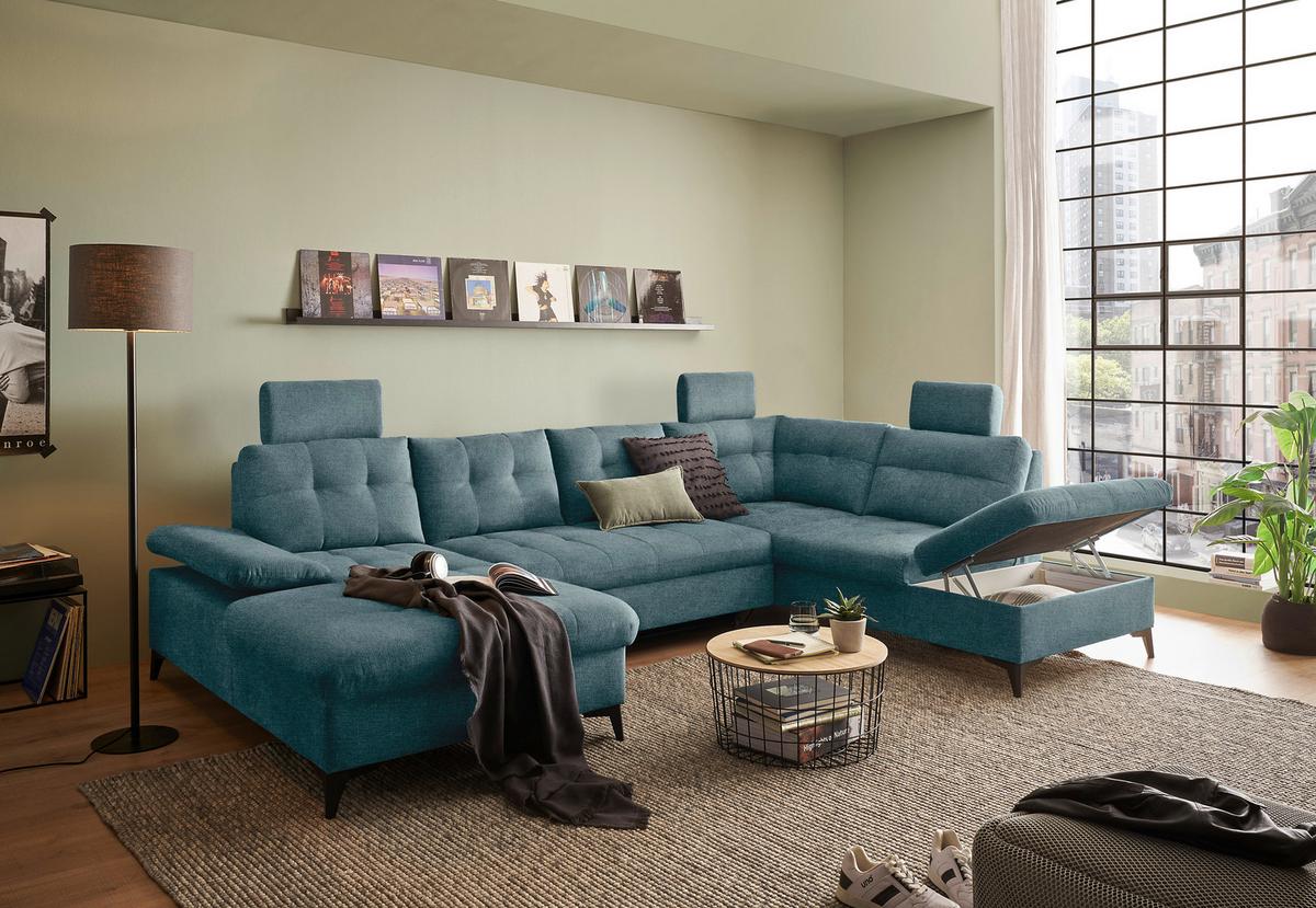 Wohnlandschaft Durban U Blau U: 170/324/218 Cm - Blau/Schwarz, KONVENTIONELL, Textil (170/324/218cm) - MID.YOU