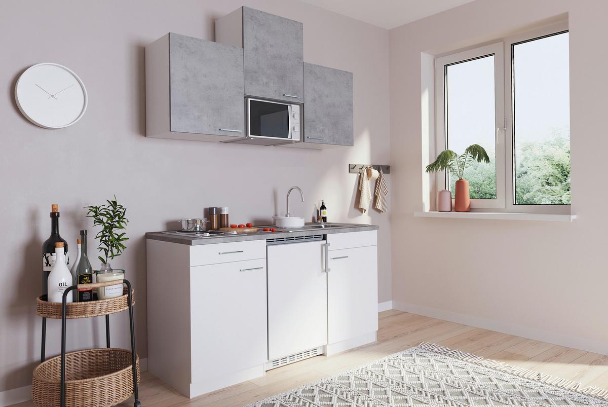 Miniküche mit Kühlschrank und Mikrowelle B: 150 cm Grau/Weiß - Weiß/Grau, KONVENTIONELL, Holzwerkstoff (150cm) - Respekta