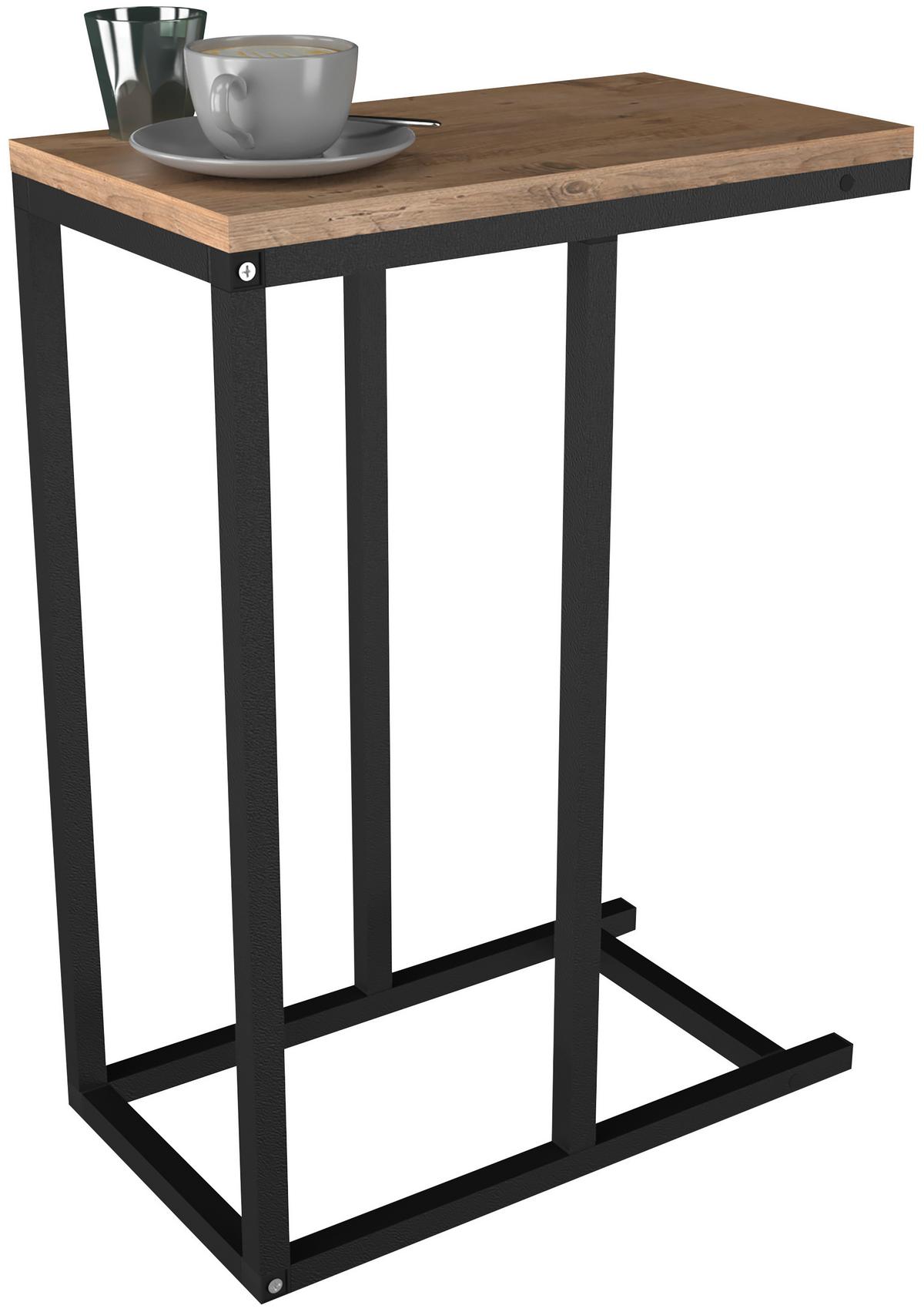 Beistelltisch Insasi Schwarz Honigeiche Dekor - Honigeiche/Schwarz, Design, Holzwerkstoff/Metall (46/26/63cm) - MID.YOU