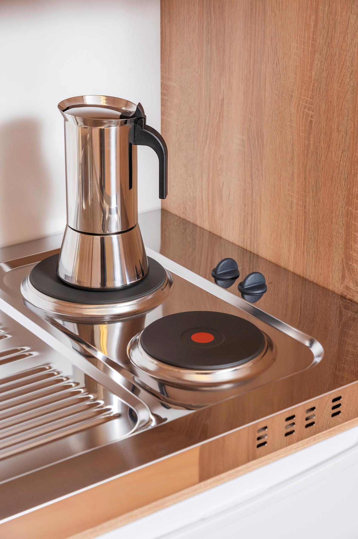 Schrankküche mit Kühlschrank + Kochfeld 104 cm Grau - Edelstahlfarben/Eichefarben, KONVENTIONELL, Holzwerkstoff/Metall (104/193/67cm) - Respekta