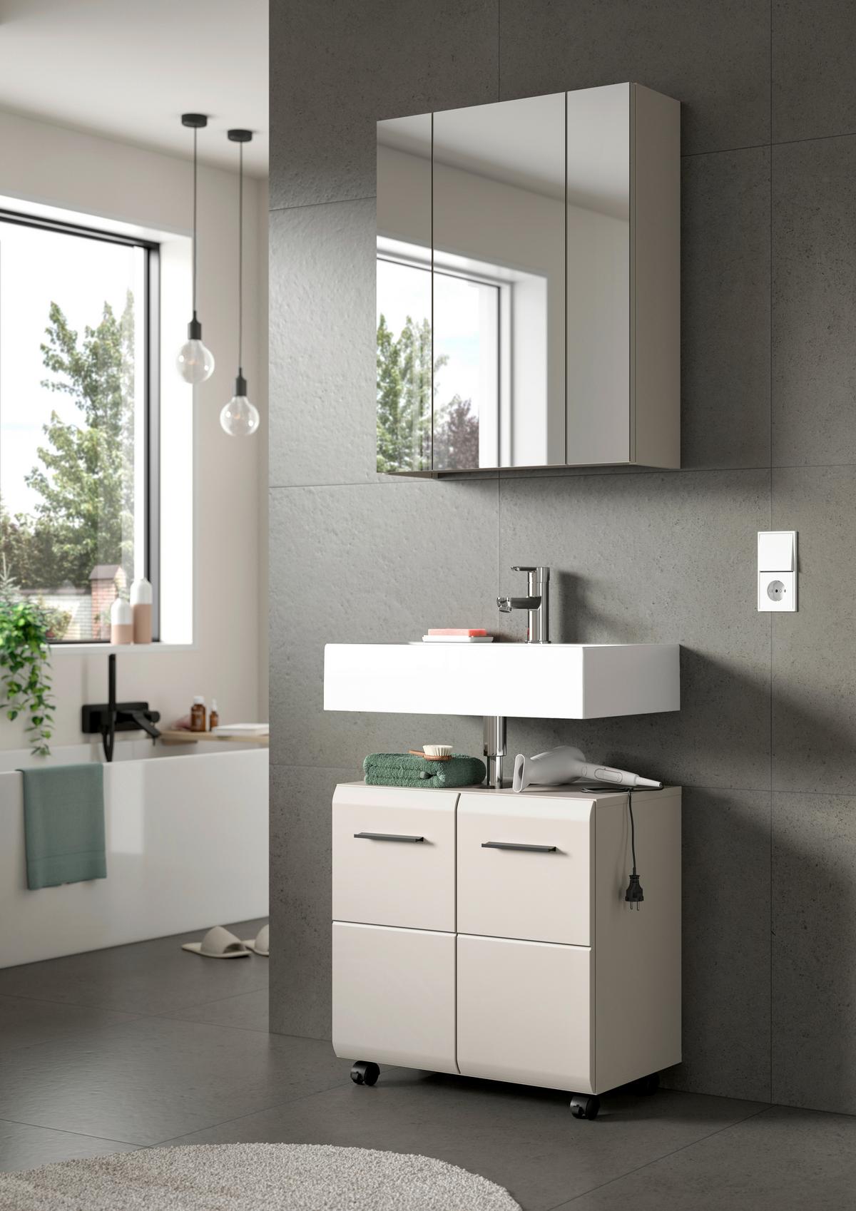 WASCHBECKENUNTERSCHRANK Ice Kaschmir B: 60cm - Kaschmir/Schwarz, Trend, Holzwerkstoff (60/58/30cm) - MID.YOU