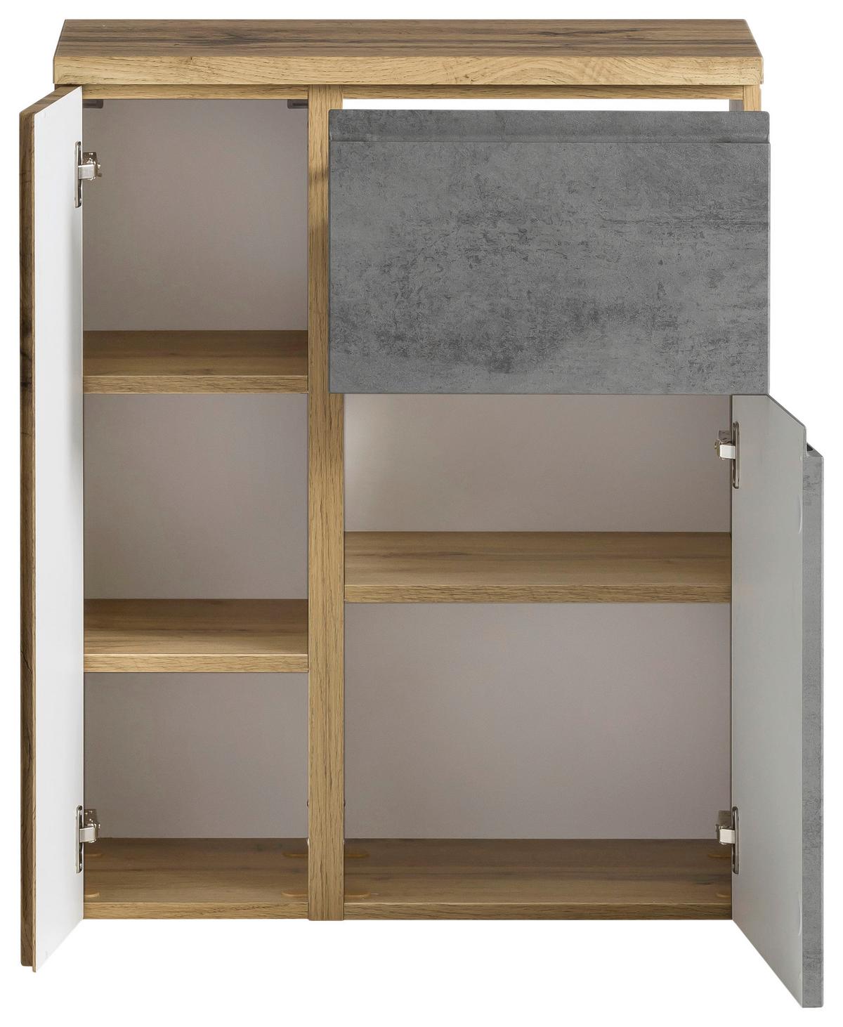 Badezimmer Unterschrank Varese BxH 65x79 cm Grau/ Eiche Dekor - Eiche Wotan/Hellgrau, MODERN, Holzwerkstoff (65/79/35cm) - Held