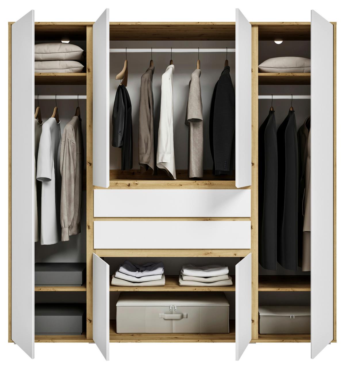 Drehtürenschrank Falun Weiß /Eiche Artisan Dekor B: 197cm - Weiß/Eiche Artisan, MODERN, Holzwerkstoff (197/194/56cm) - MID.YOU
