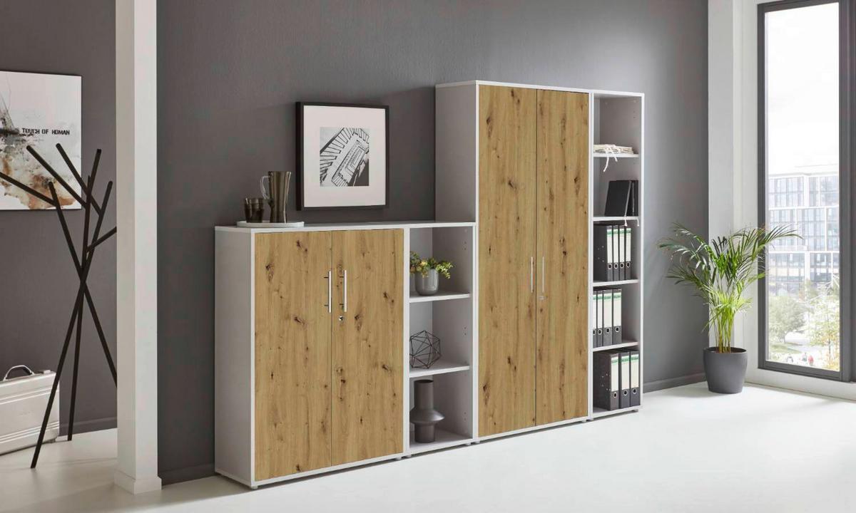 AKTENSCHRANK OFFICE EDITION - SW SET 4 - Hellgrau/Eiche Artisan, MODERN, Holzwerkstoff (128,5/185,6/33cm) - MID.YOU