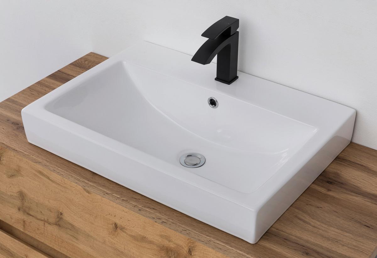 Waschbecken Mit Unterschrank Pienza B: 100 Cm Eiche Dekor - Eiche Wotan/Weiß, MODERN, Keramik/Holzwerkstoff (100cm) - Held