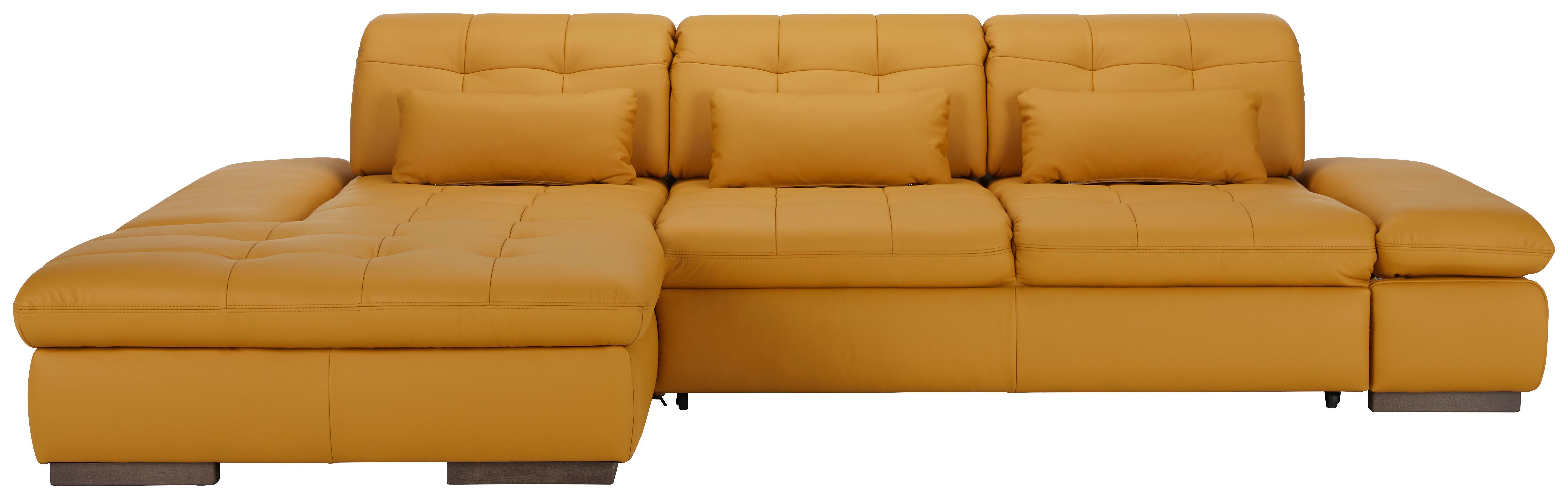 Rohová sedačka SANFINO, levá, kari žlutá pravá kůže - curry žlutá/barvy chromu, Konvenční, kov/kůže (199/305cm) - Premium Living
