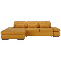 Rohová sedačka SANFINO, ľavá, kari žltá pravá koža - chrómová/kari žltá, Konventionell, kov/koža (199/305cm) - Premium Living