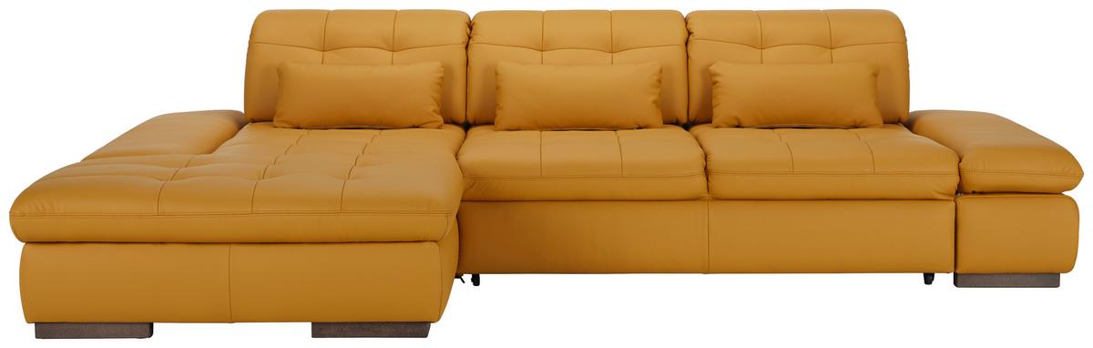 Rohová sedačka SANFINO, ľavá, kari žltá pravá koža - chrómová/kari žltá, Konventionell, kov/koža (199/305cm) - Premium Living