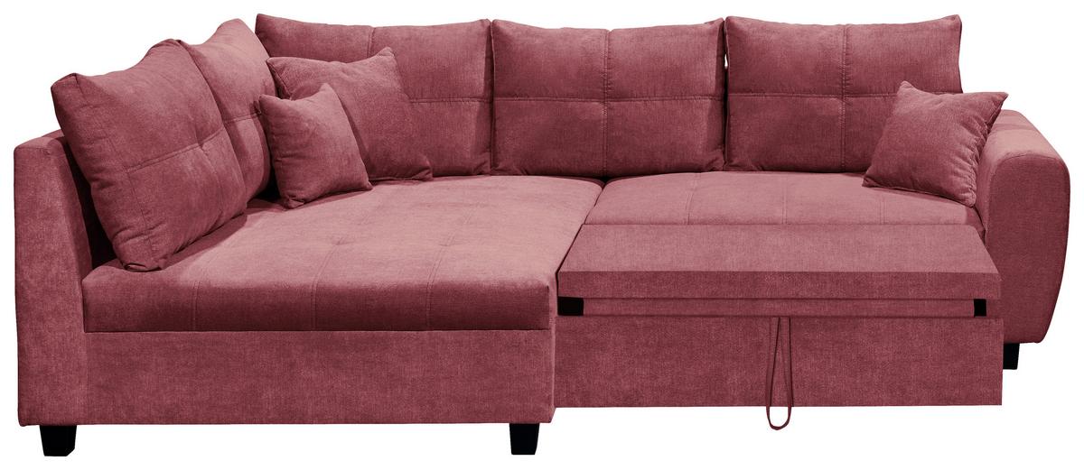 Ecksofa mit Schlaffunktion + Kissen Lea, Polyester-Nylon - Beere/Schwarz, Basics, Holzwerkstoff/Textil (176/248cm) - MID.YOU