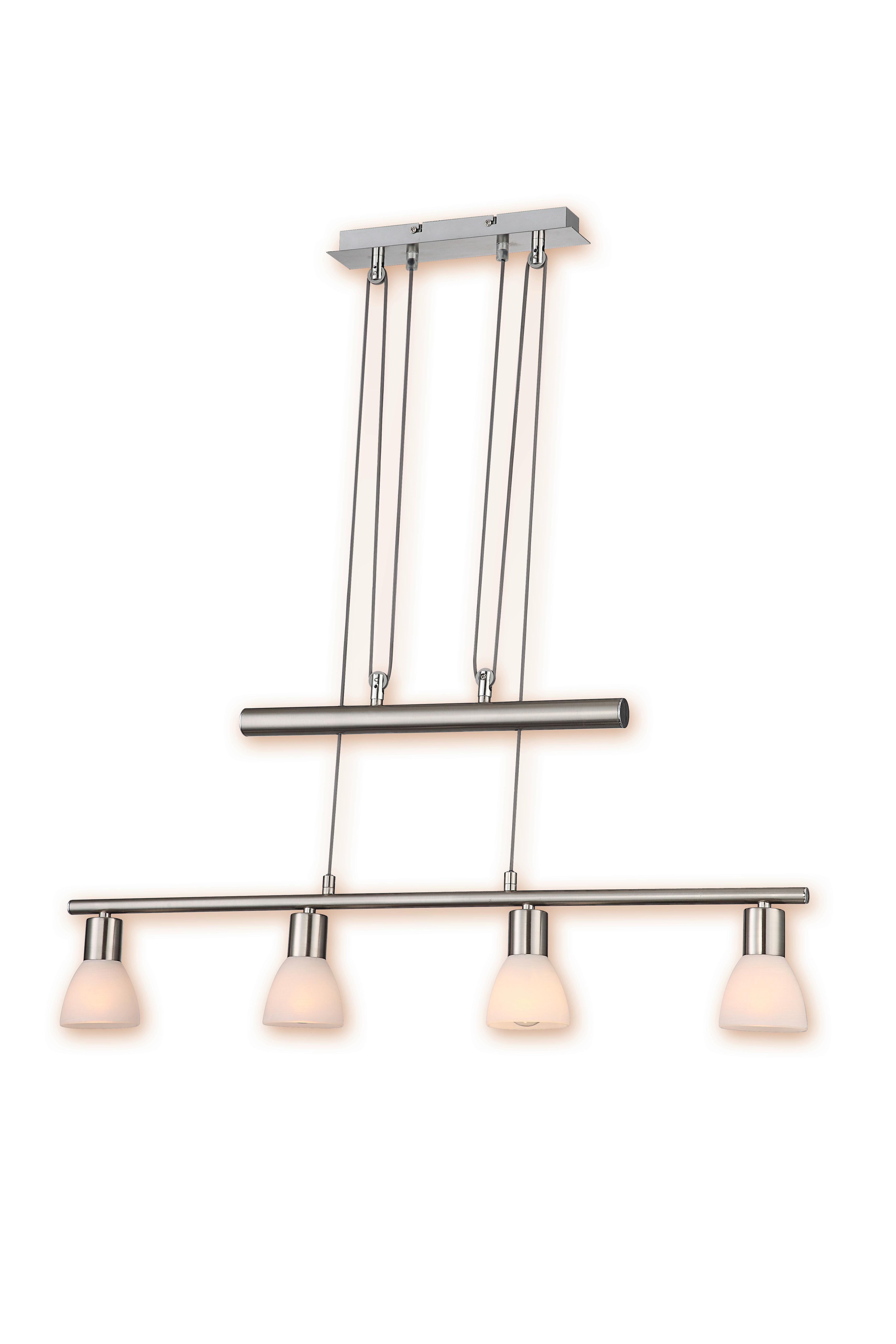 Hängleuchte Aurelio H: 160 cm 4-Flammig höhenverstellbar - Weiß/Nickelfarben, KONVENTIONELL, Glas/Metall (80/10/160cm) - James Wood