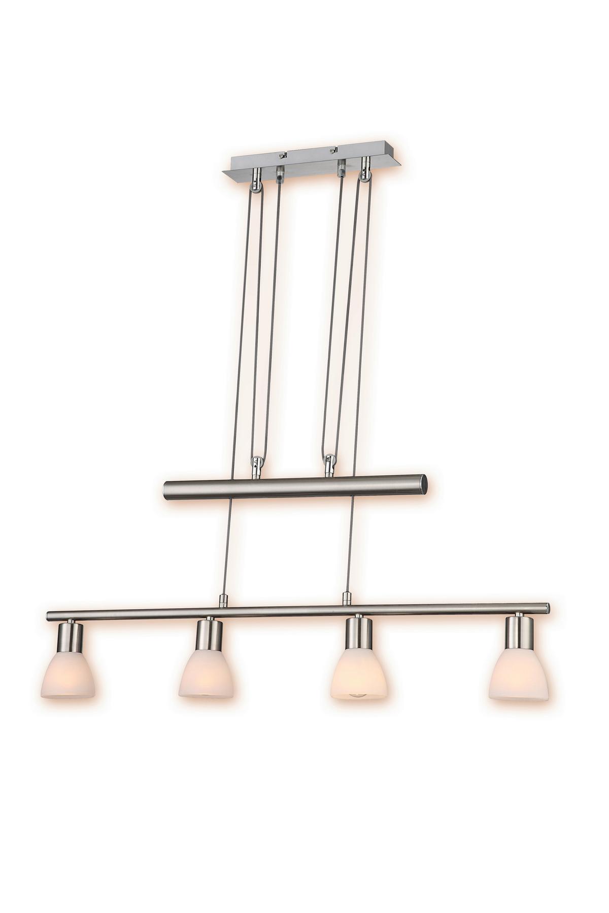 Hängleuchte Aurelio H: 160 cm 4-Flammig höhenverstellbar - Weiß/Nickelfarben, KONVENTIONELL, Glas/Metall (80/10/160cm) - James Wood