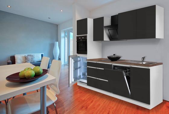 Grifflose Küche in Grau Hochglanz mit Geschirrspüler Moderner Küchenblock mit Elektrogeräten