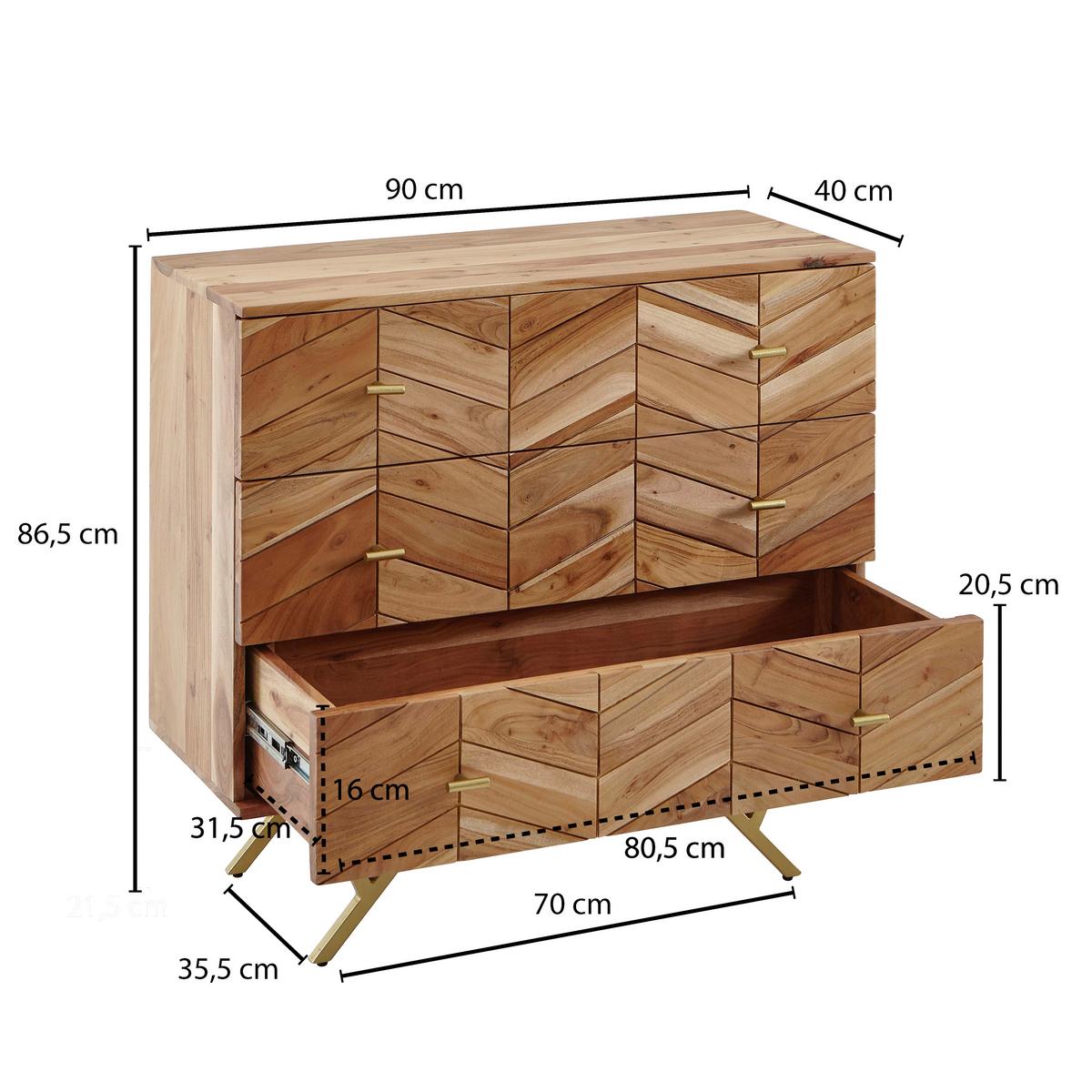 Sideboard Akazie Braun B: 90 Cm - Goldfarben/Braun, Design, Holz (90/86/40cm) - MID.YOU