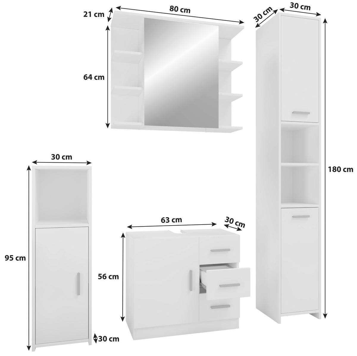 Badmöbel-Set 4-Tlg. Zalo B: 140 cm Weiß - Weiß, MODERN, Holzwerkstoff (120cm) - MID.YOU